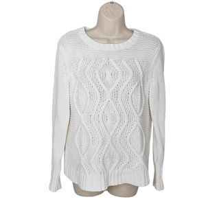 Lands' End Women's White Drifter Classic Cable Knit Sweater